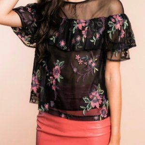 BB Dakota Embroidered Floral Mesh Top